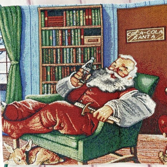 Vintage 1997 Christmas Coca Cola Table Runner Tapestry Santa 75x13 Holiday Decor - Picture 1 of 14